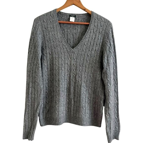 J Crew  Wool Cashmere Cable Knit Sweater Size L Gray Preppy Heritage Classic Y2K - Picture 2 of 9